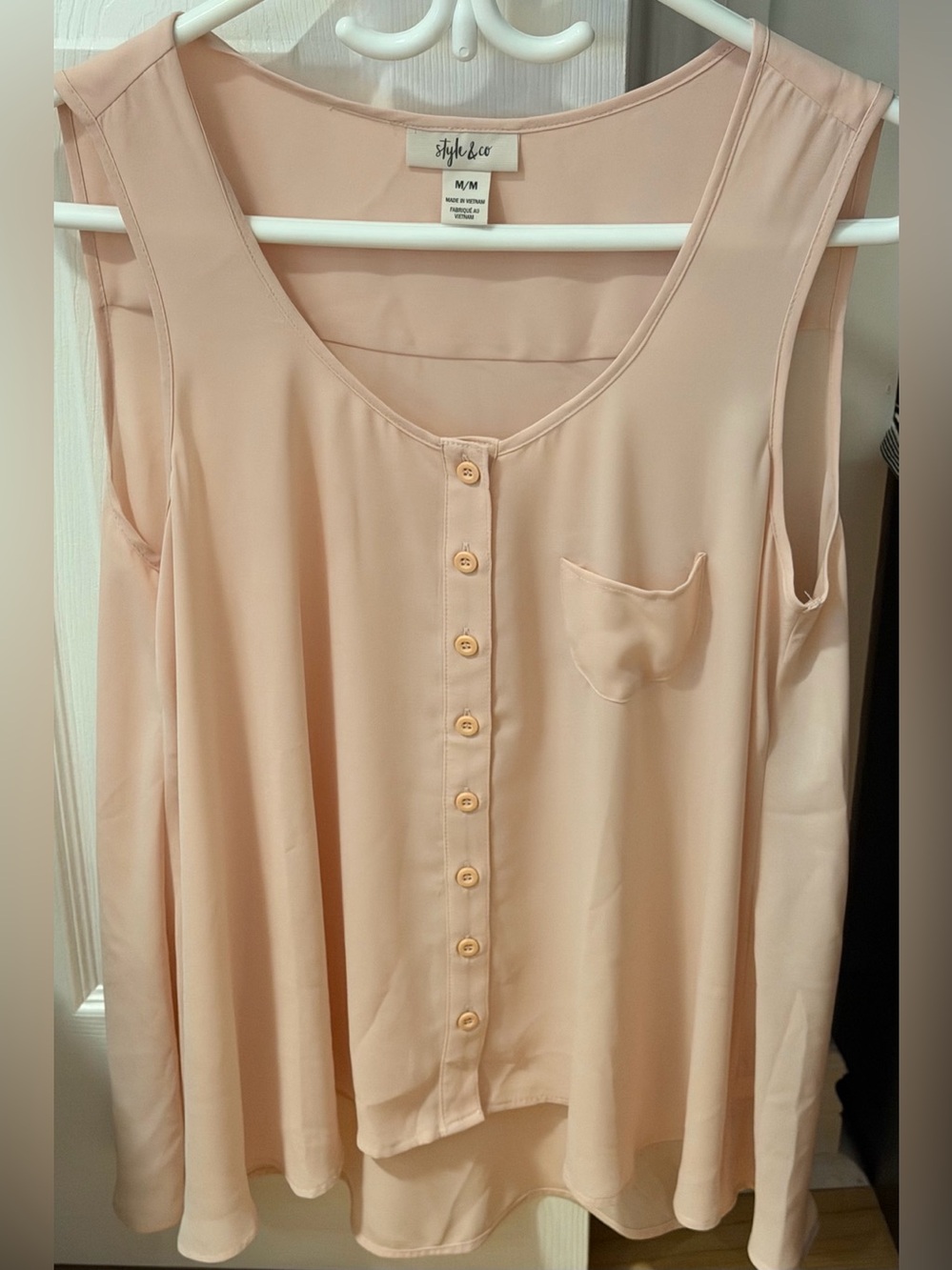 Style & Co Blush Pink Sleeveless Button-Front Blouse Top M